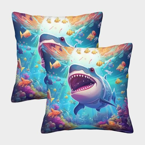 GUYDZOOM Shark Wurfkissenbezug Quadrat Aus Weicher 3D Gedruckt Kissenhülle Für Sofa Couch Bett Personalisierte Wohnkultur Geschenk Für Kissenbezüge 2er-Set 40x40cm