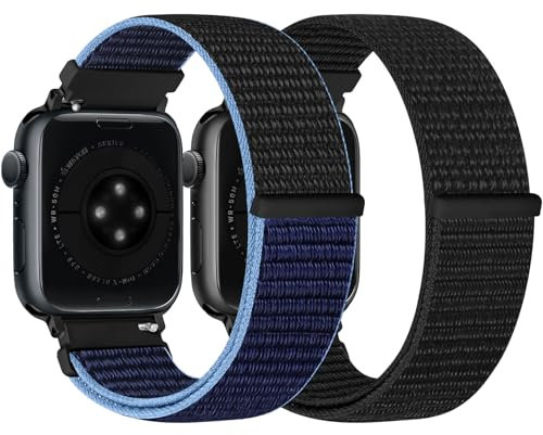 Runostrich Nylon Sport Strap Compatible with Apple Watch Strap 42mm 41mm 40mm 38mm Women Men, Adjustable Sport Solo Loop Bands for iWatch Series 10 9 8 7 6 5 4 3 2 1 SE, 2 Pack