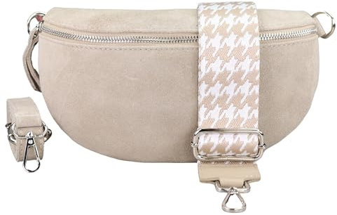BLADE Bauchtasche Damen, Handgemachte Wildledertasche, Crossbody Bag, Gürteltasche Echtes Leder mit 2 abnehmbaren/verstellbaren Breiten Gürteln, Umhängetasche aus Italien, Geschenk für Sie -Beige