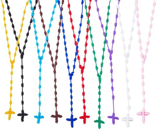 DICOSMETIC 10 Stück 10 Farben Geknotete Rosenkranz Leichtes Langes Schnurhalskette 74cm / 29.13 Zoll Geknotetes Seil Mit Kreuz Nylon Seil Wickelarmband Für Männer Oder Frauen