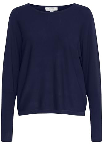 b.young BYMMMORLA Damen Strickpullover Feinstrick Pullover Shirt mit U-Boot-Ausschnitt Loose fit, Größe:L, Farbe:Navy Blazer (193923)