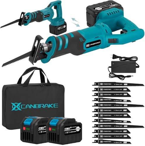 Reciprocating Saw Cordless, Brushless Power Reciprocating Saw with 2x 6.0Ah Battery, 2000RPM 28MM Reciprocating Stroke with Rotated Handle, Multiple Angles Cutting, 12 Saw Blades Kit for Wood/Metal