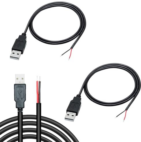 KARELLS 2 Piezas Cable Flexible USB de 22 AWG,Cable USB Macho Macho,2.0 a Cable Desnudo,2.0 de 2 hilos,12 V 3 A