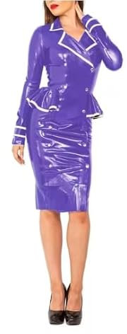 Vestido de manga larga de piel de PVC con cuello de solapa, tallas S-7XL, 6XL, Metal metal zinc Planchar, Amazonita