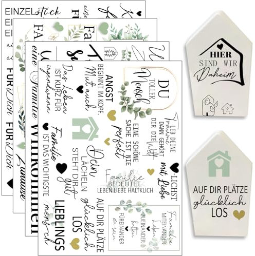 Hongma Rub On Sticker ca.A5 19x14cm-Großformat Transfers 4PCS Sprüche für Raysin für Keraflott Möbel Glas Holz DIY Deko Rub On Folie Rubons Aufkleber Glück Sprüche Familie