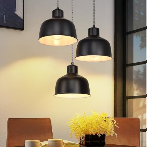 Deboola Pendellampe Esstisch Hängelampe Vintage - Pendelleuchte Esszimmer Industrial Esszimmerlampe Rund 3 Flammig Hängeleuchte Schwarz Metall E27 Esstischlampe für Wohnzimmer - Ohne Leuchtmittel
