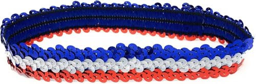 Rotes, weißes und blaues Damen-Kostüm-Stirnband aus Polyester mit Pailletten, 38 x 4,5 cm