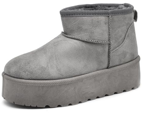 IF Stivali Stivaletti Mammut Da Donna Alla Caviglia Con Pelo Pelliccia Platform Zeppa Camoscio Sintetico P309 Grigio N.41
