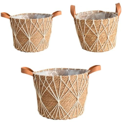 Dinntty 3pcs Flower Pot Basket Woven Planter Basket Farmhouse Plant Pot with Liner Indoor Planter House Flowerpot for Home Decor
