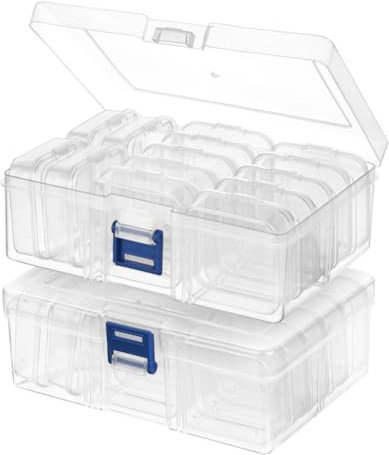 AUAUY 2 Pack Bead Organizer Box, 30Pcs Clear Plastic Storage Containers, Craft Storage Containers with Hinged Lid, Diamond Painting Accessories Storage Box for Small Items, Screw, Sticker, Nail Art