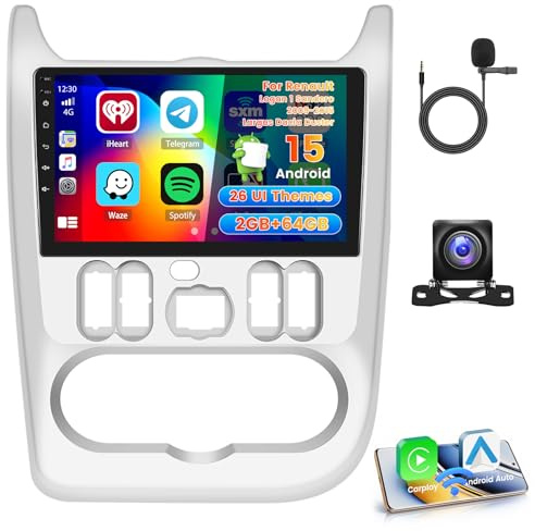 Roinvou 2+64G Android Autoradio für Renault Logan 1 Sandero 2009-2015 Largus Dacia Duster mit Wireless Carplay Android Auto, 9'' Touchscreen Radio WiFi GPS Bluetooth EQ FM/RDS SWC Rückfahrkamera