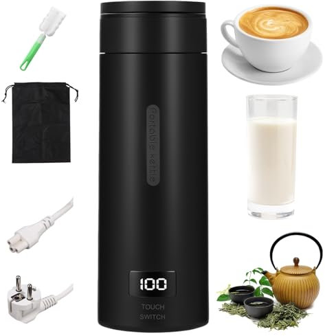Pequeño hervidor de agua portátil, 380ML 4-Temperaturas Hervidor de Agua Eléctrico, Mini Hervidor Eléctrico, Con Pinceles y bolsas, Materiales Inoxidables, Apagado Automático, para Hacer Leche Café Té