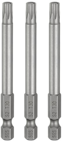sourcing map 3pcs T30 Torx Head Screwdriver Bit 1/4 Hex Shank 3 (75mm) Long Magnetic No Hole Tip Tamper Proof 6 Point Star Screw Driver Drill Bits S2 Steel Industrial Power Screwdrivers