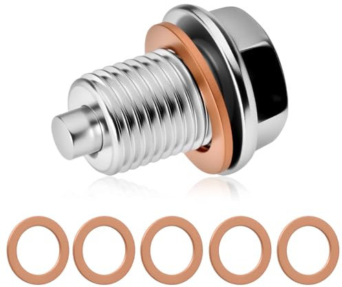 Toaluea M14x1.5 Tappo di Scarico Dell'olio Magnetico, Tappo di Scarico per Auto 1pcs Tapón de Aceite y 5pcs Rondella di Schiacciamento in Rame, Tappo Coppa Olio Motore Acciaio Inossidabile Generale