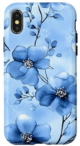 Blue Floral Chinoiserie Watercolor Blossoms Case for iPhone X/XS
