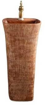 Fregadero de pedestal de baño, lavabo de cerámica para exteriores con grifo y kit de drenaje, para patio, baño, lavabo de pedestal integrado, fácil de instalar