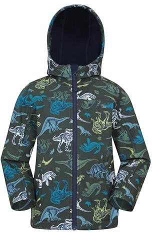 Mountain Warehouse Exodus Kids Softshell Jacket - Breathable, Water Resistant, Fleece Lined, Wind Resistant Coat, Boys & Girls - For Spring Summer & Outdoors Dark Green (05) Kids Size 5-6 Years