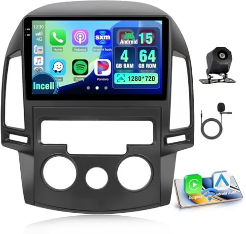Hikity 4+64G 9'' Android Autoradio für Hyundai i30 2006-2011 Carplay 2 DIN | Wireless Carplay Android 15 Autoradio mit Navi Incell Bildschirm Android Auto Bluetooth FM RDS Rückfahrkam USB SWC