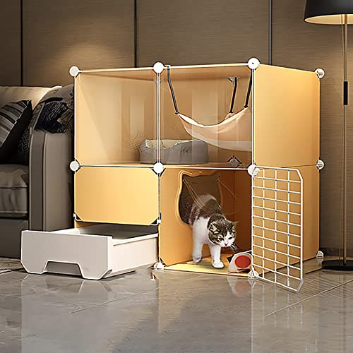 YYLMKMFC Katzenkäfig for den Innenbereich, Abnehmbarer Kleintierkäfig aus Metall, DIY-Design, Kätzchen-Laufstall for Katzenzwinger mit Katzentoilette(75x49x73CM)