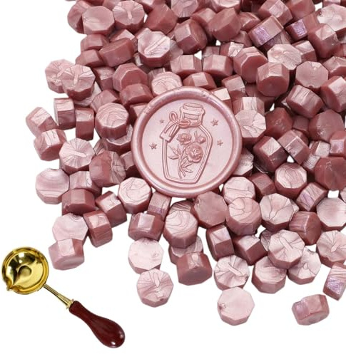 300 Stück Siegelwachs Perlen mit Schmelzlöffel, Roségold Achteckige Wachssiegel Set für Stempel, Briefe, Einladungen, Karten, Umschläge, Geschenkverpackung, Hochzeit, Basteln