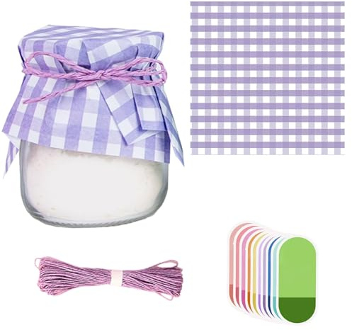 Kit de décoration de pots de confiture avec napperons en tissu, étiquettes et bandes, accessoires complets pour décoration de bocaux de conserve, cadeau idéal pour confiture maison (violet)