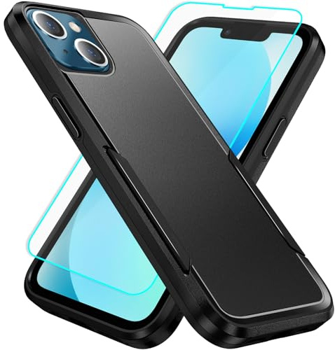 Jihucase for iPhone 13 Case with Screen Protector (Black) | Heavy Duty Protective Anti-scratch and ShockProof Double-Layer Protection Case for iPhone 13