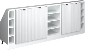 Vicco Dachschrägenschrank-Set Rion, Weiß Riffel/Weiß | B210 x T46 cm, 5er Set, platzsparend für Dachschrägen