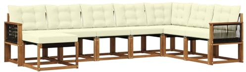 vidaXL Outdoor-Sofagarnitur mit Kissen 8 pcs Natur und Creme, Garten Sofa, modernes Ecksofa, Robustes Sitzmöbel, Möbel für Terrasse, gemütliche Lounge