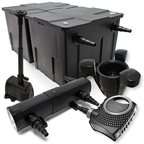 Wiltec Komplettset: CBF-350B Teichfilter bis 60000 L Teichfilteranlage, NEO10000 Teichpumpe 10000l/h 80W, CUV-224 Teichklärer 24W, SK-40 Skimmer 3000l/h 60W, HJ-943 Springbrunnen 800l/h 16W