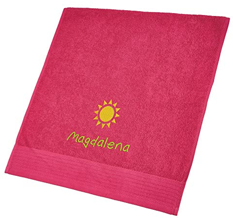 Wolimbo Duschhandtuch Bestickt mit Namen und Motiv - 70x140 cm - pink - weiches Duschtuch personalisiert - Geschenk