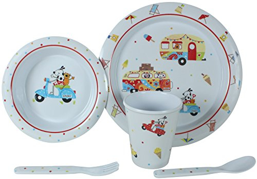 Flamefield Kid's Sparky and Friends Dining Set (Pack of 5) - White/Red