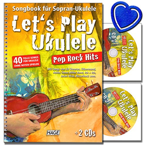 Let's Play Ukulele - Songbook für Sopran-Ukulele mit Sammlung von 40 bekannten und beliebten Hits - Lehrprogramm/Lehrvideo mit Notenklammer (div. Formen/Farben)