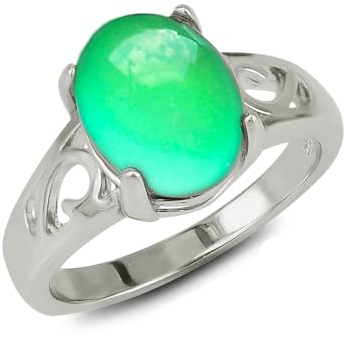 FUN JEWELS - Stimmungsring mit ovalem Stein - Farbwechsel je nach Stimmung – Silberfarben - Messing - für Frauen