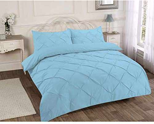 Duvet Cover Set Plain Pintuck Polycotton Bedding (Aqua, King)