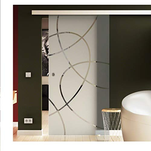Glasschiebetür Schiebetür Glastür - Ellipsendesign - 775x2050mm Komplettset ESG-Schiebe-Innentür Glasschiebetüre Schwebetür Zimmertür Gleittüre Schiebetürsystem Hängesystem Glasschiebetür auf Rollen