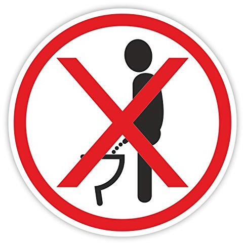 Autocollant pour abattant de WC - Avec pictogramme - Pour salle de bain - Avec pictogramme - 9,5 cm de diamètre - Inscription « Bitte im Sitzen pinkeln I hin_298 »
