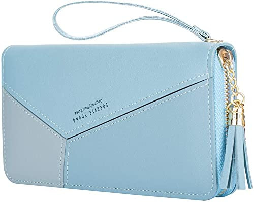 Portafoglio Donna Grande Capacità Portafoglio donna in Pelle PU Portafoglio Elegante con 8 Titolari Carta 5 Porta Fattura 1 Portafoglio con Zip per Donna, Lungo Blu