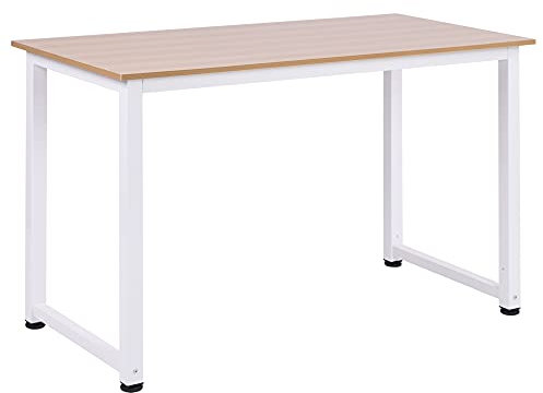 HOMCOM Table d'ordinateur Table de Salle à Manger 120L x 60l x 76H cm chêne et Blanc Multifonction Grand Plateau Cadre Robuste en métal