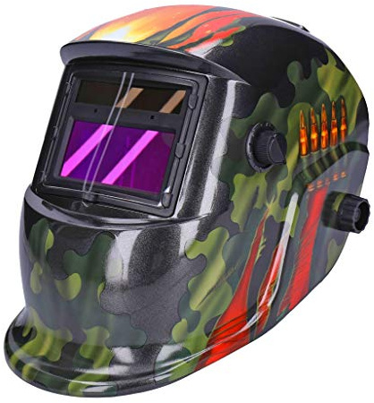 Automatik Solar Schweißhelm UV/IR-Schutz großes Sichtfenster für alle Schweißarten automatische Verdunkelung Schleifmodus Schweißmodus Empfindlichkeit & Verzögerungszeit einstellbar (Soldier)