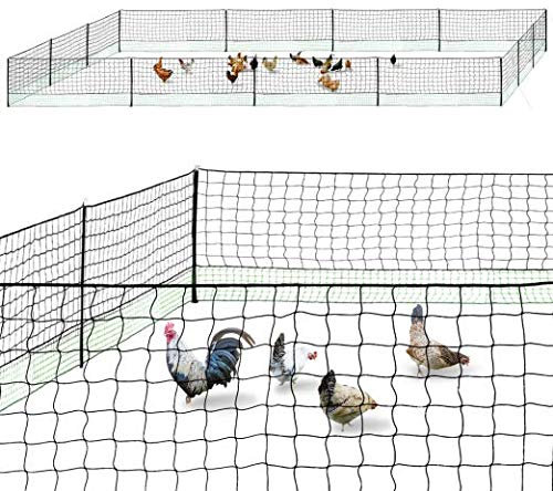IDMarket – Kit de valla de red de gallinas 50 m con puerta 15 estacas doble punta