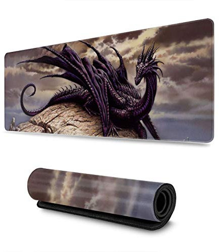 Tapis de souris de jeu Dragon - Grand tapis de souris XL - Antidérapant - Bords cousus - 80 x 30 cm