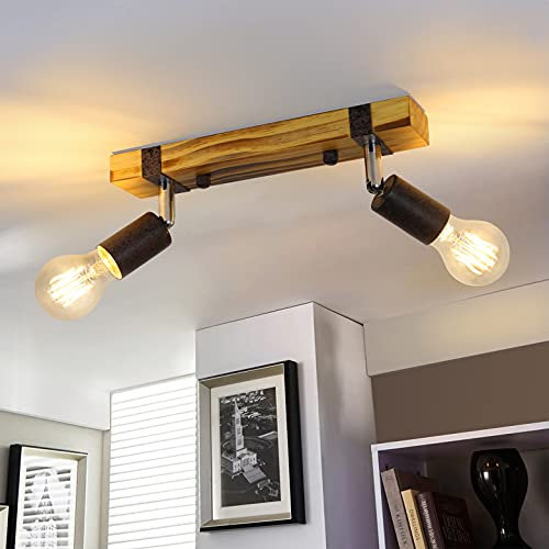 GBLY Vintage Deckenleuchte Retro Deckenstrahler - 2 flammig Deckenspots Holz im Industrial Design mit Verstellbaren Strahlern 30CM Deckenlampe für Flur Küche Esszimmer Wohnzimmer Ohne Leuchtmittel