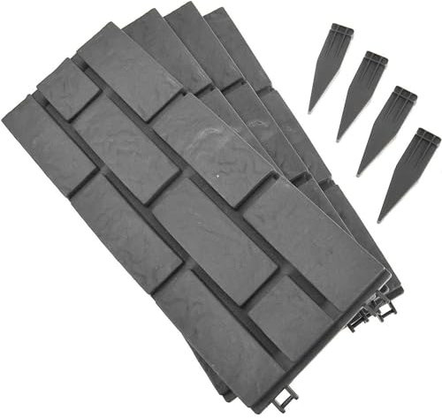 Albert Austin 4 Pack Garden Border Edging Plastic Bricks For Garden Borders with Removable Picket Interlocking Path Edging For Outdoor Yard Farm Fence Border Decoration(Grey)