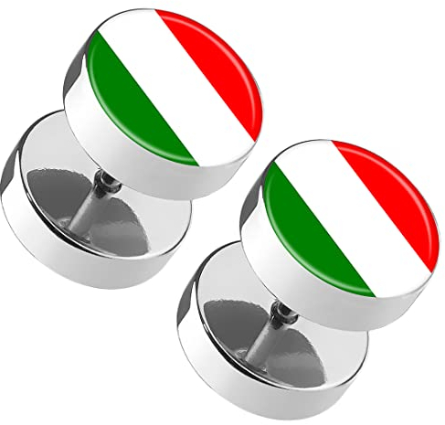 Taffstyle Runde Ohrringe Ohrstecker Fake Piercing Ohr Plug Flesh Tunnel Platte Stecker Fussball EM & WM Länder Flagge Fanartikel Italien