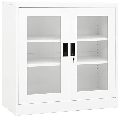 Gecheer Büroschrank Mit Einlegeboden und Schloss Aktenschränke Wohnzimmerschrank Standschrank Metallschrank Mehrzweckschrank Aufbewahrungsschrank Schrank Weiß 90x40x90 cm Stahl