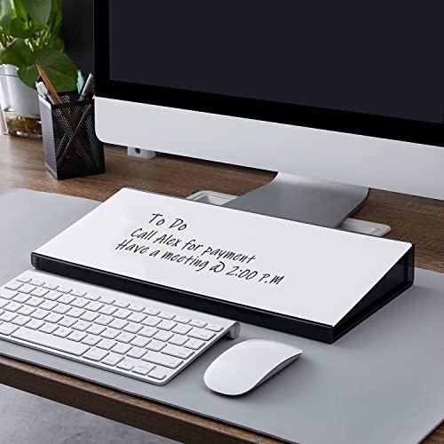 Petit Tableau Blanc, DIGIELE Verre Effaçable à Sec Mémo Board Portable, Support de Clavier + Organisateur de Bureau en Acrylique + Marqueurs et Gomme pour le Bureau, la Maison et L'école (Noir)