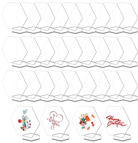 40 transparente Acryl-Platzkarten, durchsichtig, sechseckig, Tischständer, Sitzkarten, blanko, Plexiglas-Zahlenschild-Halter für Hochzeit, Blanko-Platte, Sitztafel, Dinnerpartys, Gastname (10 cm)