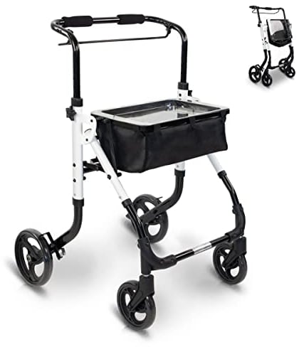 Mobiclinic®, Rollator faltbar und leicht, Olimpo, Aluminium, Modern, Gehrahmen für senioren mit korb, Einhebelig, Verstellbar, Inklusive tablett, Lenkrollen, Handbremse, Schmal wohnung