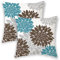 Braun-blaue Kissenbezüge, 45.7x45.7 cm, 2 Stück, geometrische, elegante Dahlie, dekorative Wurfkissen, dunkle blaugrüne Blume, Outdoor-Dekor, quadratischer Kissenbezug, Terrasse, Couch