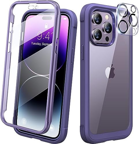 Diaclara Designed for iPhone 14 Pro Max Case, Full Body Rugged Case with Built-in Touch Sensitive Protector, with Camera Lens Protector for iPhone 14 Pro Max 6.7 (Royal Purple)
